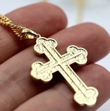 Genuine 18ct 18kt 750 Yellow Gold Byzantine Cross + 55cm Necklace -Free post