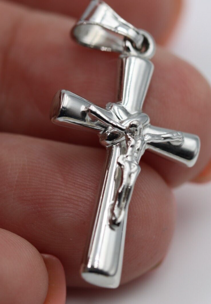 Genuine Hollow 14ct 14K White Gold Crucifix Cross Pendant *Free express post oz