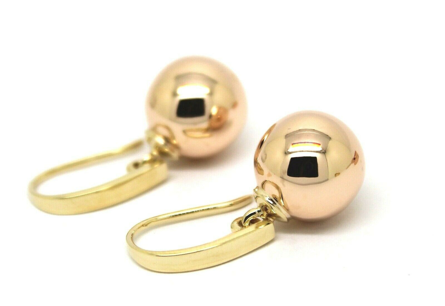 Kaedesigns Genuine New 9ct 9kt Yellow & Rose Gold 12mm Hook Drop Ball Earrings