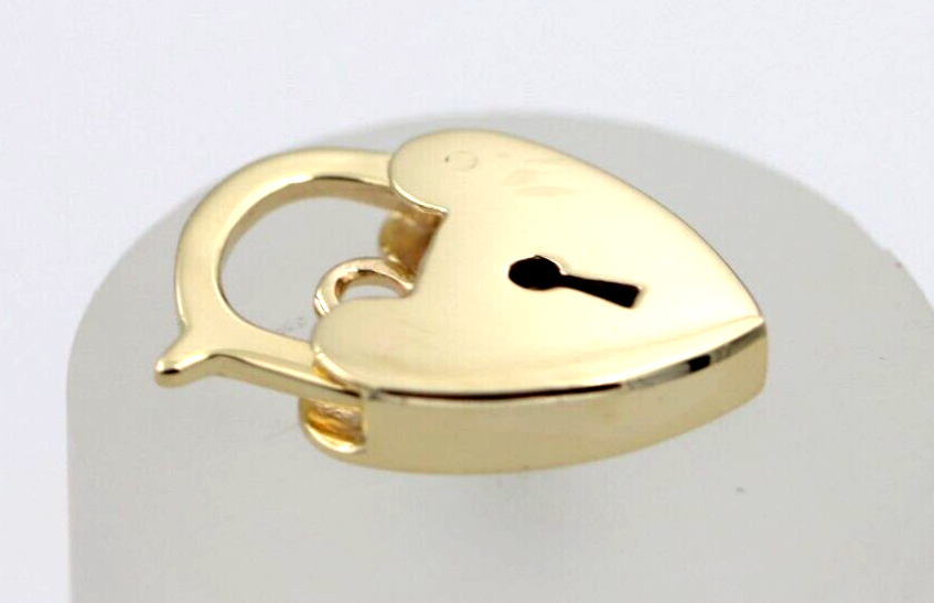 Genuine New 15mm 9ct Yellow, Rose or White Gold Plain Heart Pendant Padlock