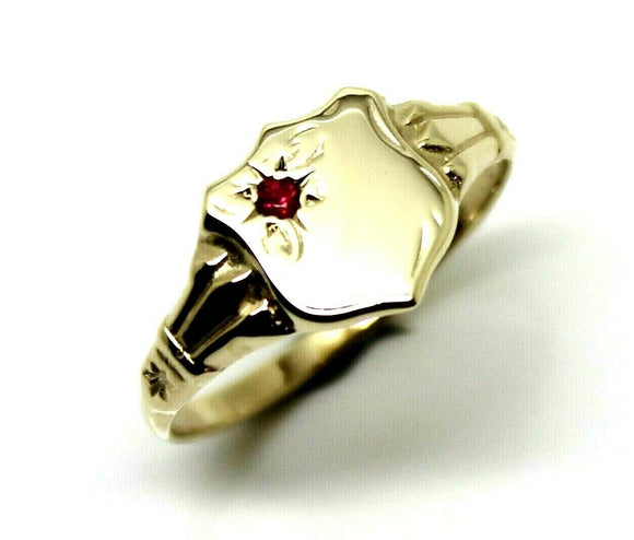 Size K Genuine 9ct Small Yellow, Rose or White Gold Childs Ruby Shield Signet Ring