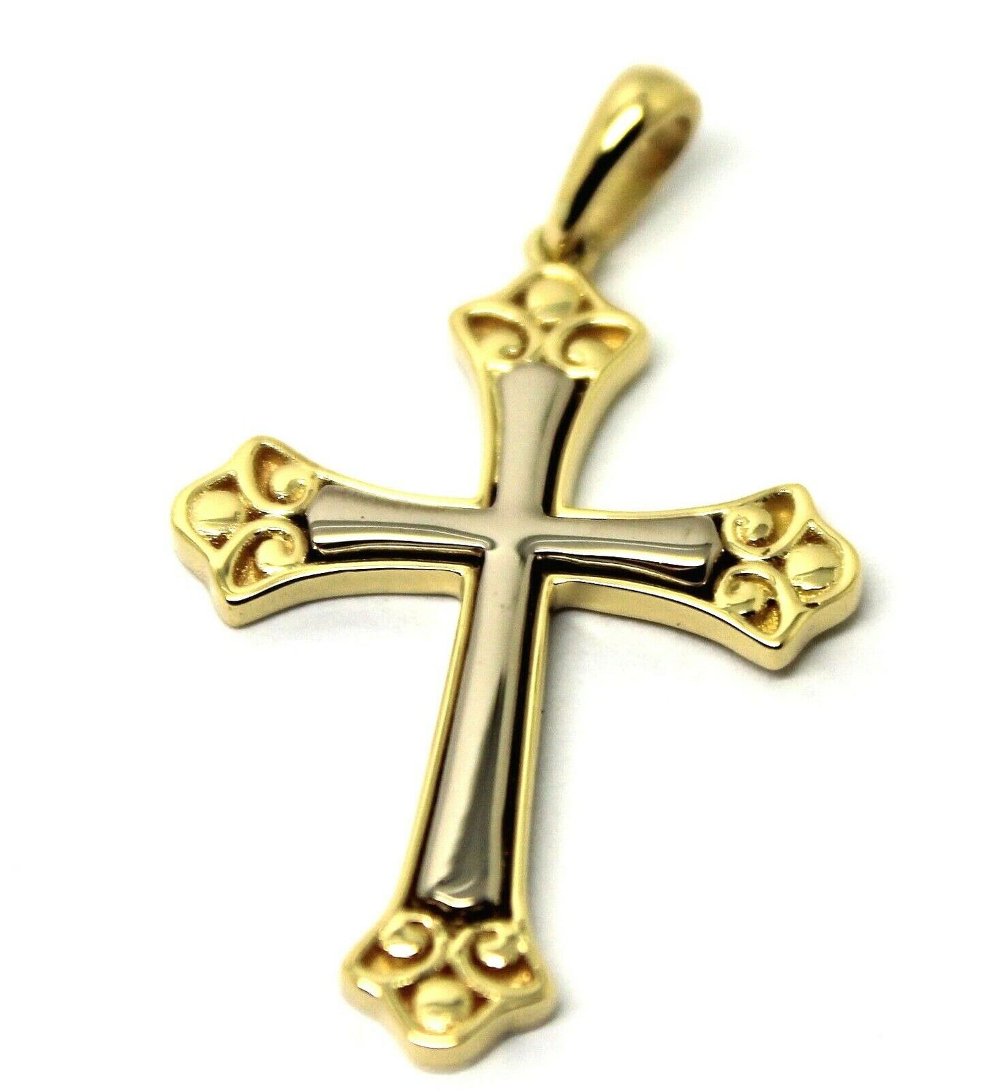 Genuine 18ct 18kt 750 Yellow & White Gold Two Tone Byzantine Cross Pendant 521