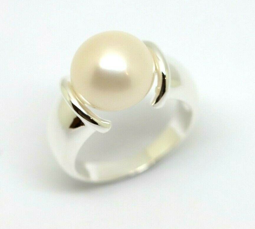 Size N Sterling Silver & Freshwater Pearl Button Ball Ring