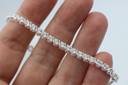 Genuine 4mm CZ Prong Round Cubic Zirconia Set Tennis Bracelet Sterling Silver 18cm