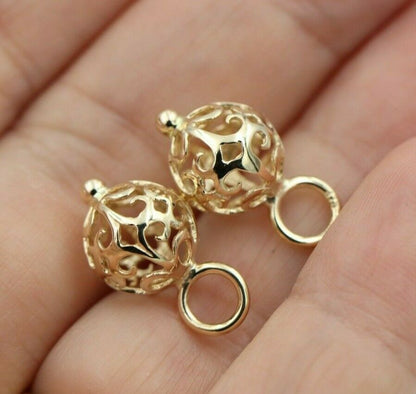 Genuine 9k 9ct Yellow, Rose or White Gold 10mm Filigree Flower Balls Charm Earrings