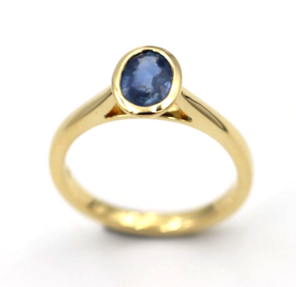 Genuine Bezel Set 18ct Yellow Gold Blue Sapphire Oval Dress Ring - One only!