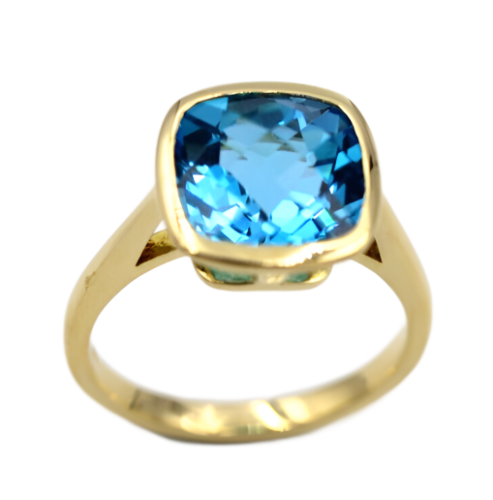 Genuine 9ct Yellow Gold Bezel Set Blue Topaz November Ring - Last one! Free post