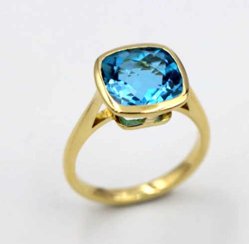 Genuine 9ct Yellow Gold Bezel Set Blue Topaz November Ring - Last one! Free post