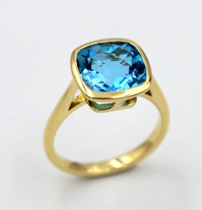 Genuine 9ct Yellow Gold Bezel Set Blue Topaz November Ring - Last one! Free post