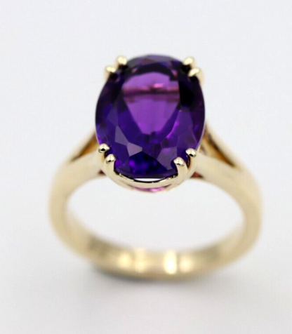 Genuine 9ct Yellow Gold Fancy Oval Double Claw Amethyst Ring Last one! Free post