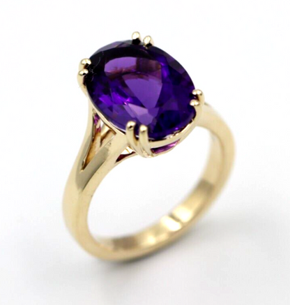 Genuine 9ct Yellow Gold Fancy Oval Double Claw Amethyst Ring Last one! Free post