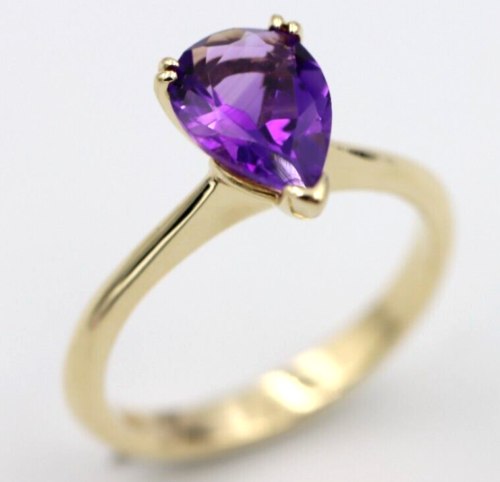 Genuine 9ct Yellow Gold Fancy Teardrop Double Claw Amethyst Ring - Last one!