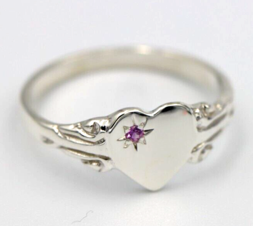 Kaedesigns New Sterling Silver Heart Pink Sapphire Set Signet Ring