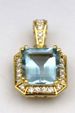 0.32cts Genuine 18ct 750 Yellow Gold Aquamarine Diamond Pendant -Free post