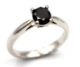 Genuine 18ct White Gold Solitaire Black Diamond Engagement Ring -Free post