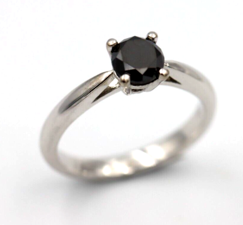 Genuine 18ct White Gold Solitaire Black Diamond Engagement Ring -Free post