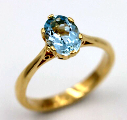 Size O 9ct Yellow Gold Oval Aquamarine Birthstone March Ring - Free post