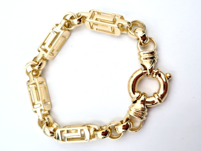 Heavy Solid 9ct Yellow,  Rose or White Gold Solid Belcher & Greek Key Bracelet