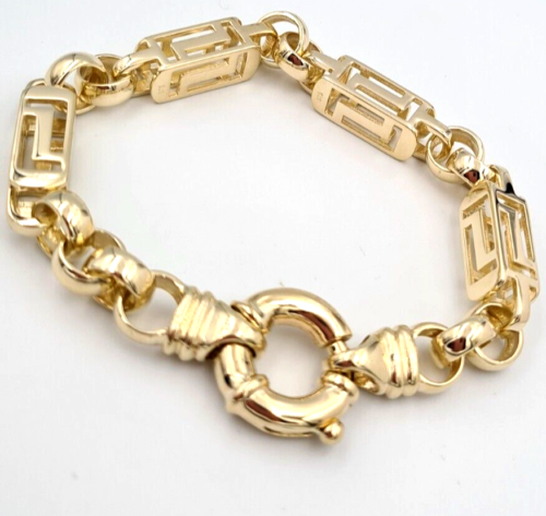 Heavy Solid 9ct Yellow,  Rose or White Gold Solid Belcher & Greek Key Bracelet