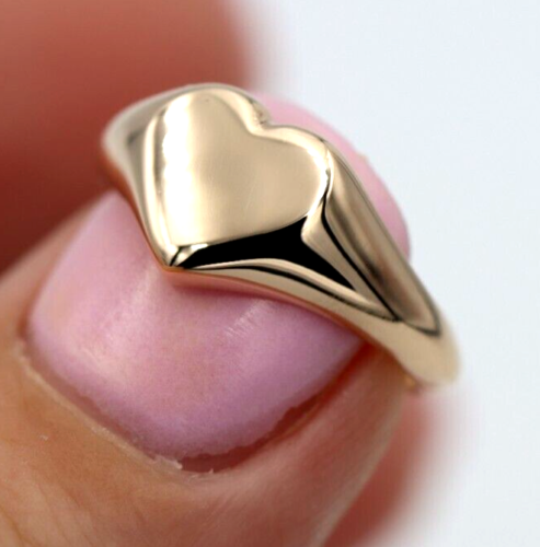 Kaedesigns, New Genuine New Solid 9ct Yellow, Rose or White Gold Heart Signet Ring Size J 1/2