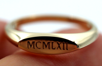 Size L Genuine Solid 9ct Yellow, Rose or White Gold Signet Ring Engraved Initials or Numbers