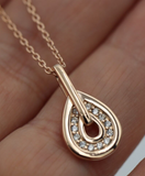 Sterling Silver Rose Pink GP White CZ Teardrop Pendant with 42cm Chain + 5cm Ext