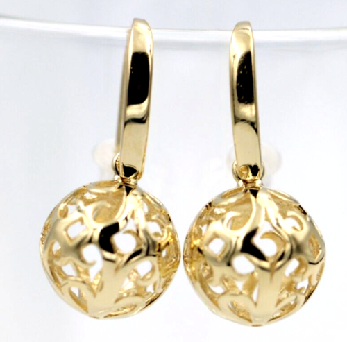 Genuine 9ct Yellow, Rose or White Gold Large Heavy 14mm Thick Hooks Ball Drop Filigree Earrings