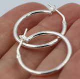 Genuine New Sterling Silver Hoop Earrings Plain 20mm *Free post in oz