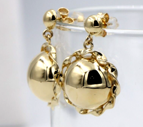 9ct Yellow, Rose or White Gold Twisted 16mm Half Ball Stud Ball Earrings