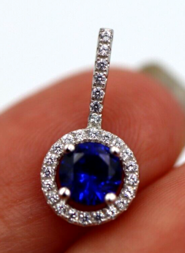 Genuine Cubic Zirconia 925 Sterling Silver Round Blue Fancy Pendant *Free Post