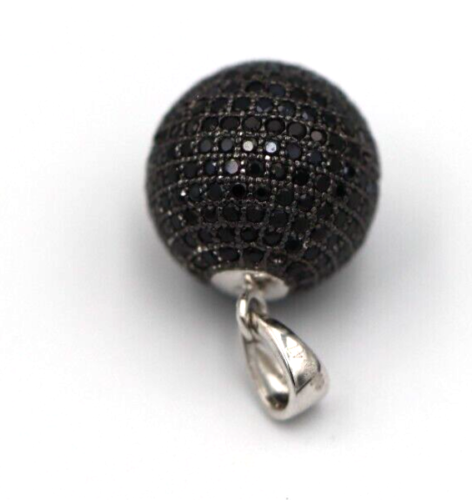 Genuine Cubic Black Zirconia Sterling Silver 12mm Ball Pendant *Free Post In Oz