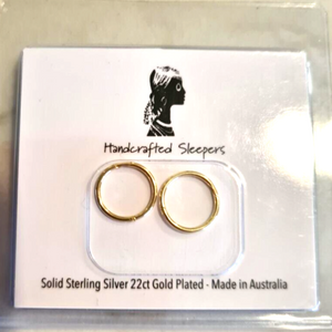 Genuine 22ct Gold Plated Sleepers on Sterling Silver Earrings 8mm -Free post