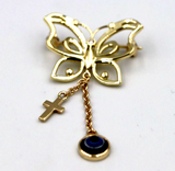 Genuine 9ct, 14ct or 18ct Yellow Gold Baby Child's Kids Butterfly Diamond Cross Brooch Evil Eye Mati
