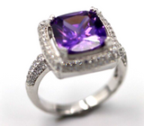 Size M Sterling Silver Purple Created Amethyst + Cubic Zirconia Ring - Free post