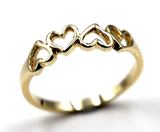Size M Solid New 9ct 9kt Yellow, Rose or White Gold Open Four Heart Signet Ring