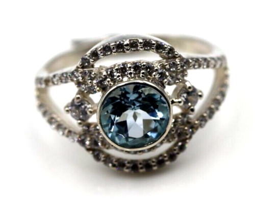 Size S Genuine Sterling Silver Fancy Blue Topaz CZ Ring