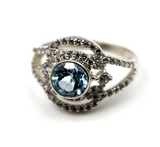 Size S Genuine Sterling Silver Fancy Blue Topaz CZ Ring - Free express post