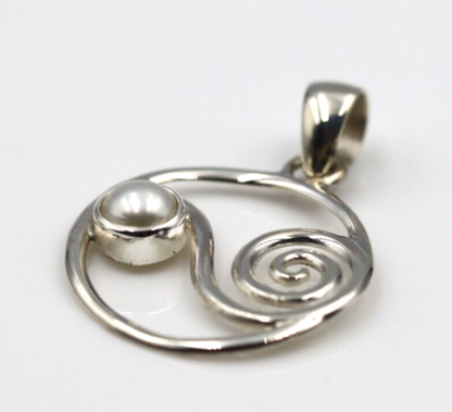 Genuine Sterling Silver Freshwater Pearl Swirl Pendant