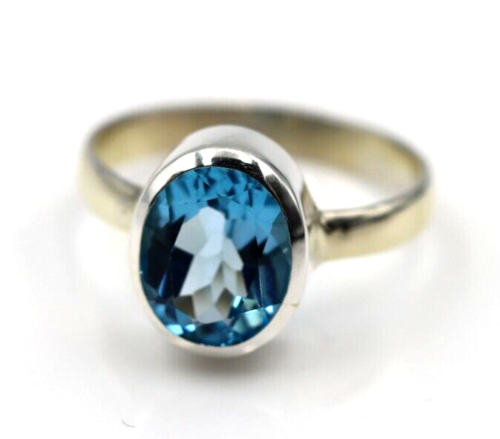 Size N / 6.5 Genuine Sterling Silver Blue Topaz Oval Ring