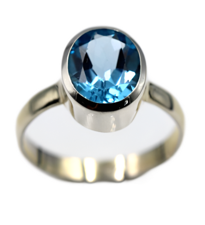 Size N / 6.5 Genuine Sterling Silver Blue Topaz Oval Ring