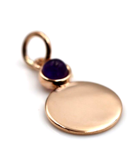 9ct Genuine Yellow, Rose or White Gold 11mm Cabochon Amethyst Disc Round Circle Pendant