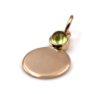 Genuine 9ct Genuine Yellow, Rose or White Gold 11mm Cabochon Peridot Disc Round Circle Pendant
