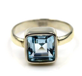 Size M / 6 Genuine Sterling Silver Blue Square 8mm Topaz Ring -Free express post