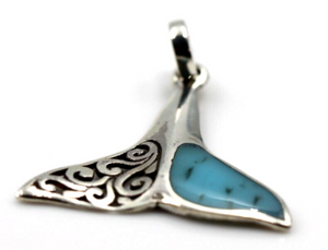 Sterling Silver Large Whale Tail Solid Turquoise Pendant Charm *Free Post In Oz*