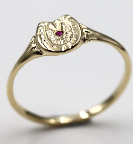 Size S Ruby Set 9ct 9Kt Yellow, Rose or White Gold / 375, Childs Lucky Horseshoe Ring