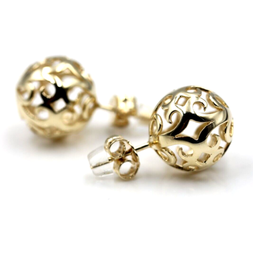 Genuine 9ct Solid Yellow, Rose or White Gold 10mm, 12mm or 14mm Filigree Stud Ball Earrings