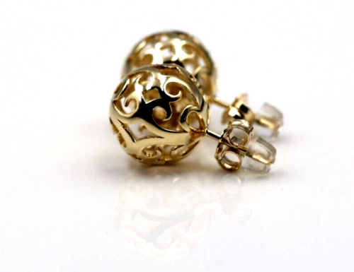 Genuine 9ct Solid Yellow, Rose or White Gold 10mm, 12mm or 14mm Filigree Stud Ball Earrings