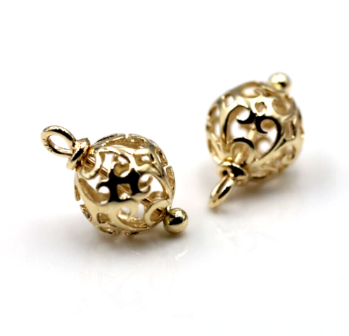 Kaedesigns 9ct Yellow, Rose or White Gold 10mm Filigree Flower Balls Charm Earrings