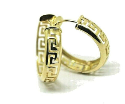 Heavy Solid Large 18ct 750 Yellow, Rose Or White Gold Greek Key Hoop Earrings