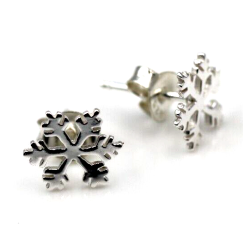 Genuine Sterling Silver 925 Small Christmas Snowflake Stud Earrings